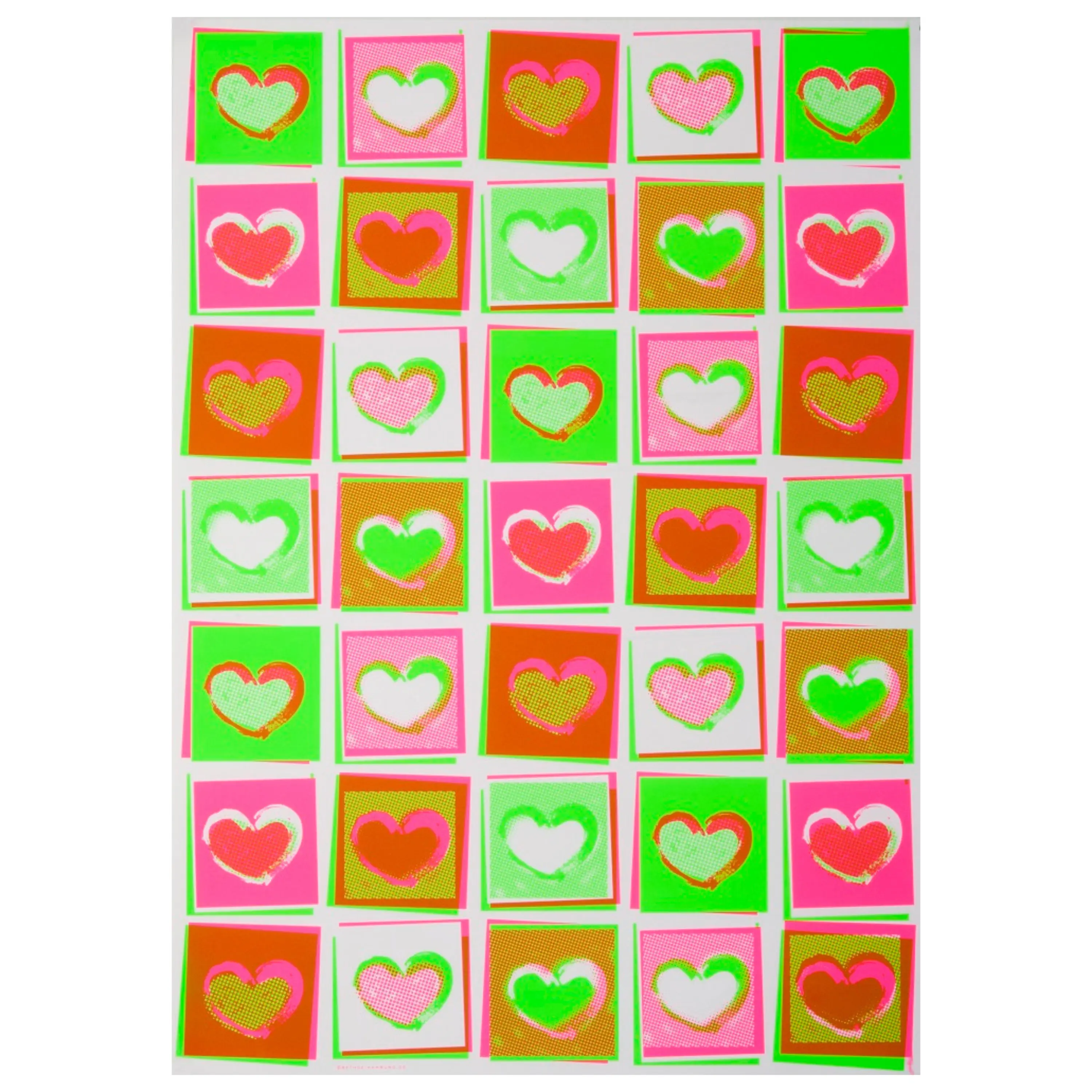 Geschenkpapier Herz Neon Pop Art – 3 Bögen